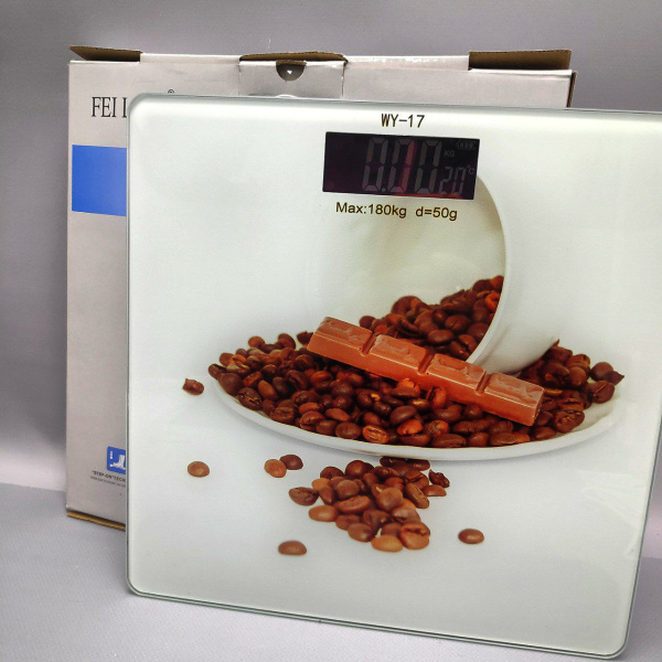 Весы электронные напольные стеклянные с LED дисплеем Personal glass scale 28.00 х 28.00 см, до 180 кг, Кофе